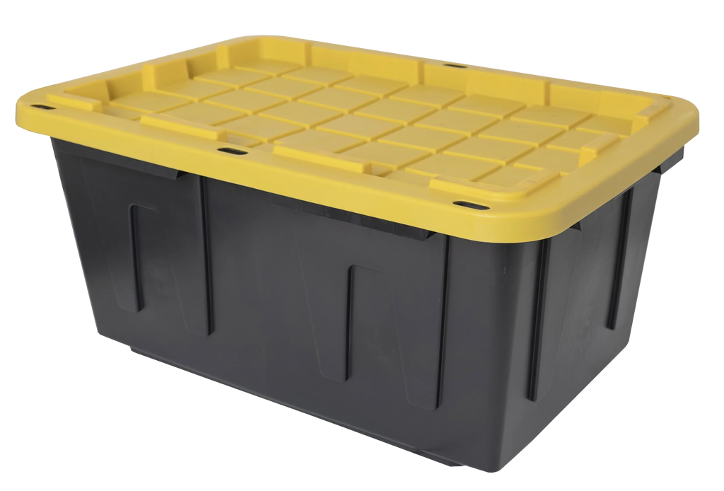 Storage Black Gallon Yellow Lid Plastic 17 Container, with Set Box Snap 4 of Lid, Stackable Tough