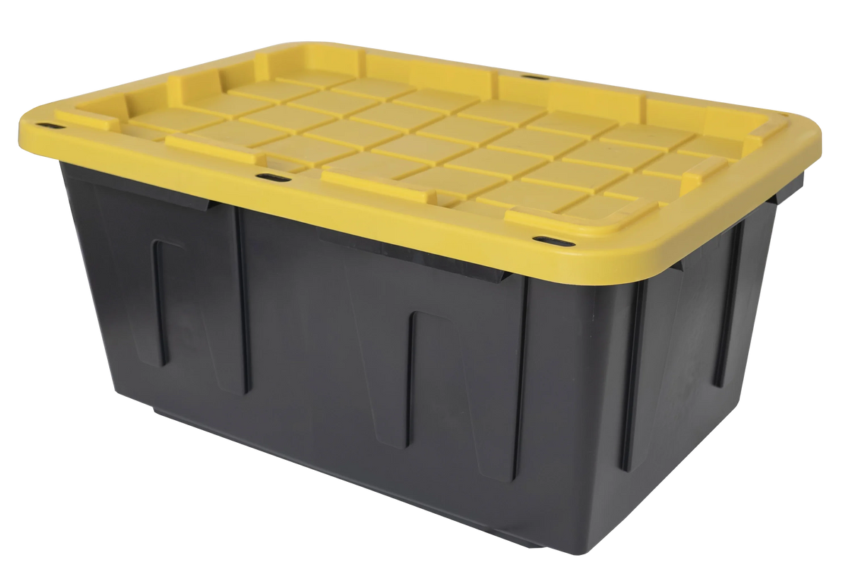 Storage Black Gallon Yellow Lid Plastic 17 Container, with Set Box Snap 4 of Lid, Stackable Tough