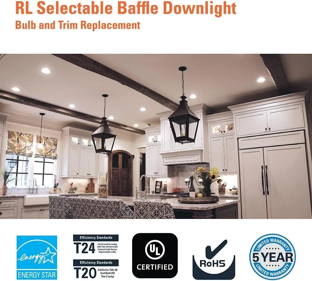 Baffle Matte Recessed Warm, CCT Selectable Lumens Retrofit to HALO 900/1200 Light Retrofit Downlight, Ceiling Dim Lumens, and RL Trim, Selectable LED Series Shower inch White & 5/6