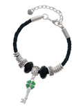 Knot Celtic Key Four Daughter Leather Jewelry Extender 7"+2" Clover Silvertone Bead Translucent Lucky Bracelet, Green Delight Leaf