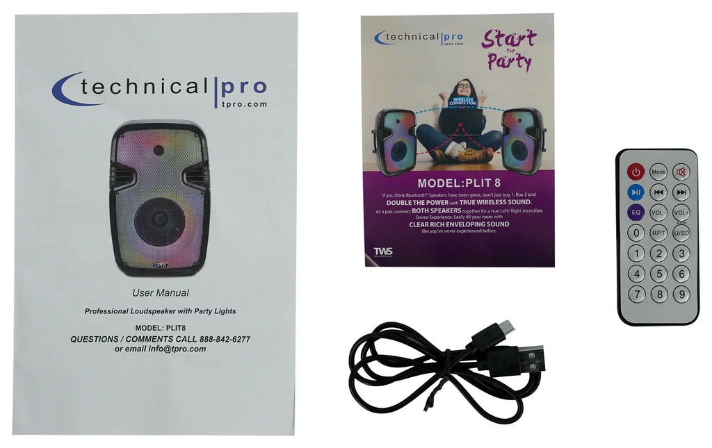 Speakers+Wireless PLIT8 Technical LED 8" Link (2) Portable Pro Bluetooth Party