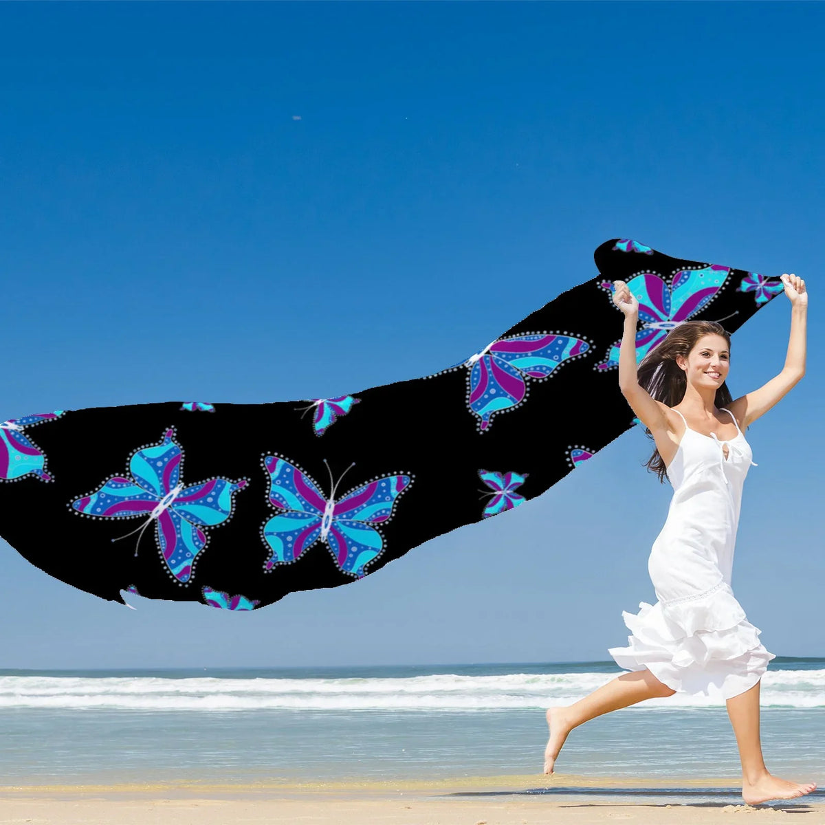 Wraps Large Gift Packed Long Silk Wraps Headscarf Different Women Butterflys Shawls for Scarf Oblong FREEAMG Sunscreen Hair Neck