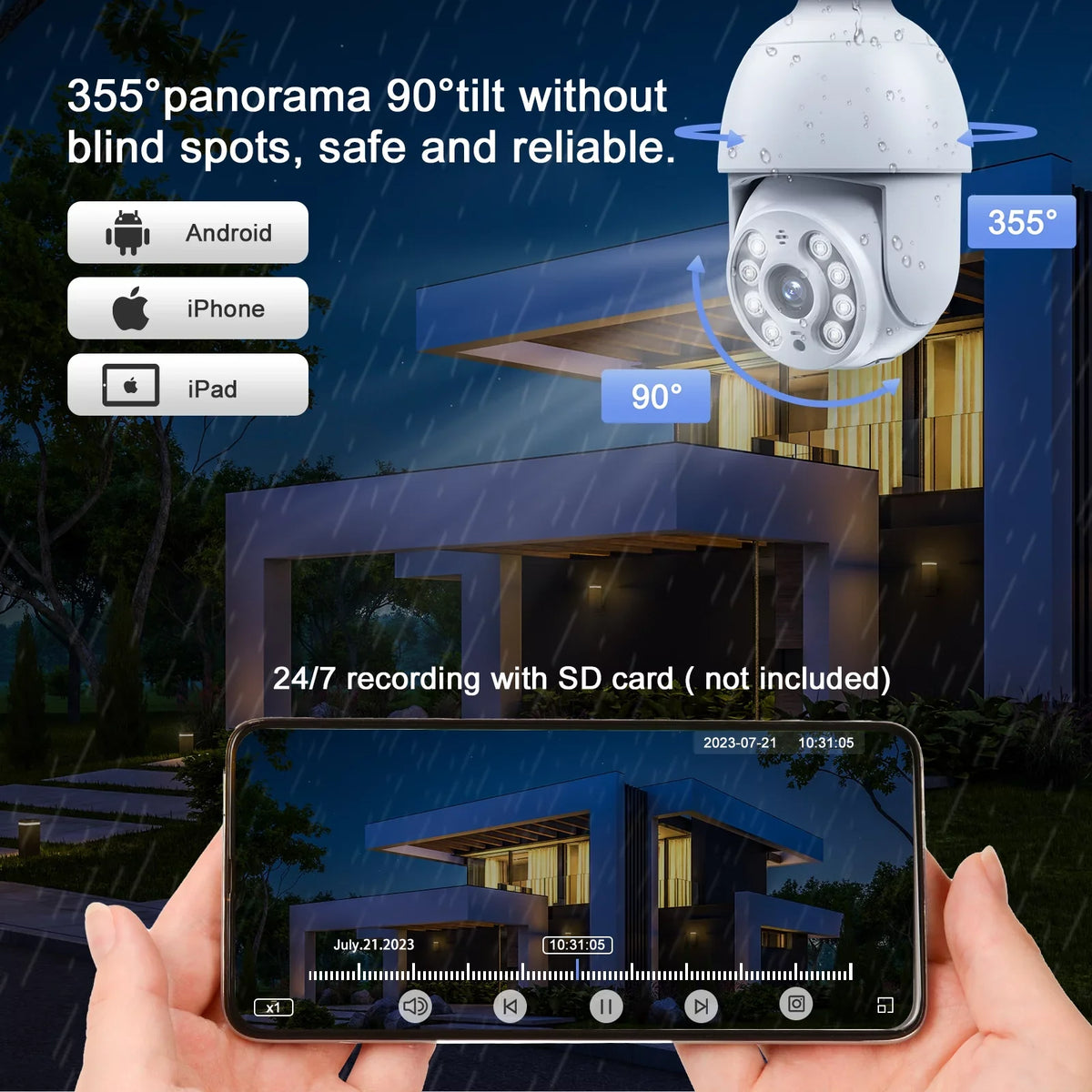 Bulb Surveillance Camera Dome WiFi Wireless Camera exterior Security PTZ SC30 Toguard 2K/4MP Indoor Light