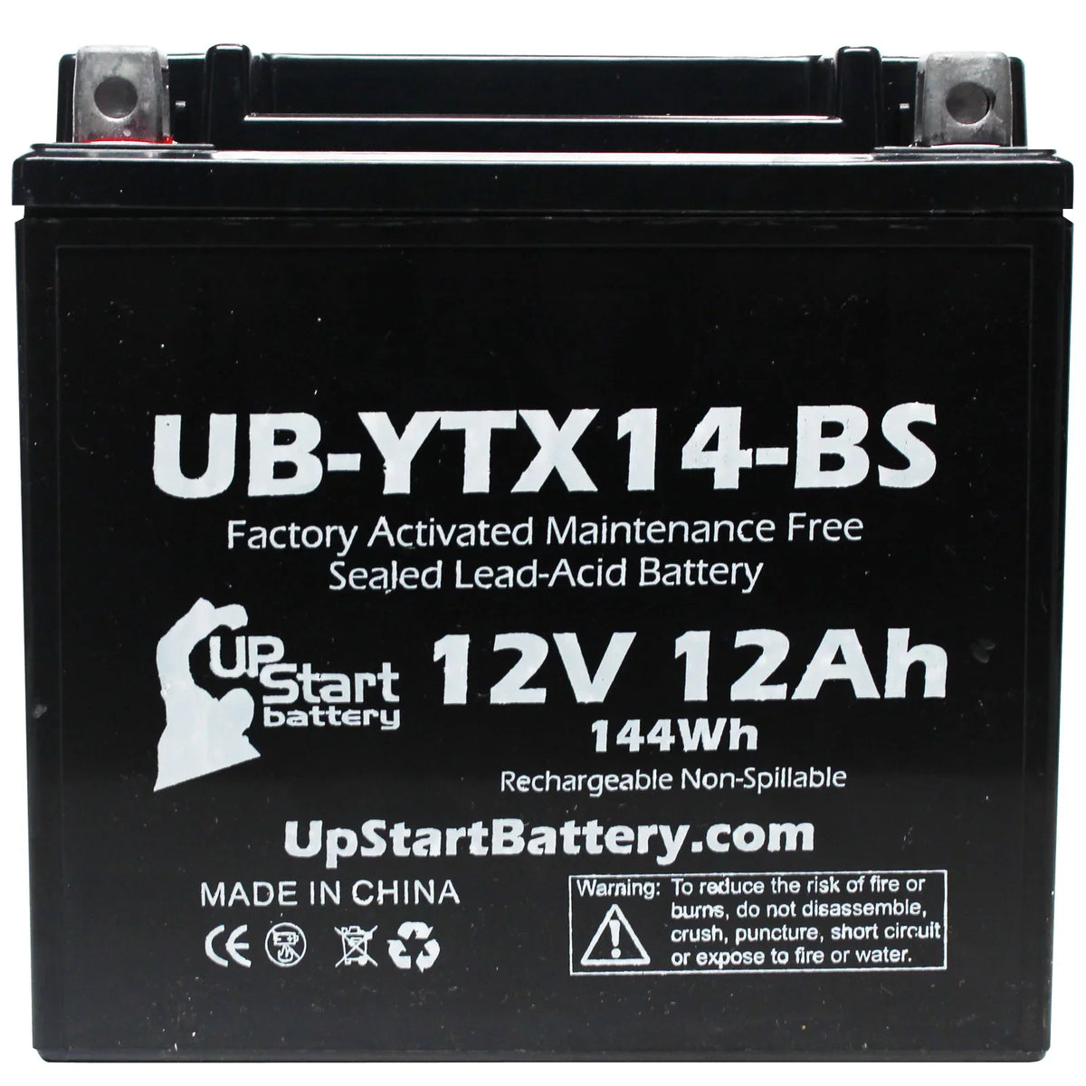 Battery UB-YTX14-BS CC - for Factory GS UpStart 5-Pack Battery Maintenance 800 12AH, 2010 Free, Activated, F800ST, 12V, Replacement Motorcycle