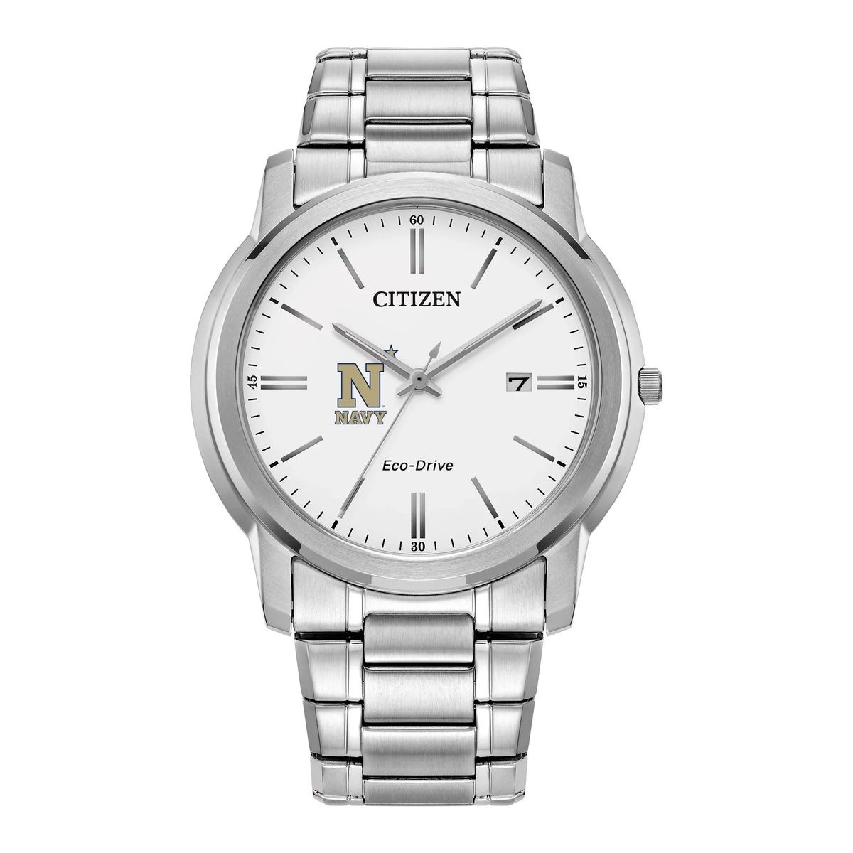White Men's Eco-Drive Watch Silver Navy Watch Steel Midshipmen Citizen Dial Stainless