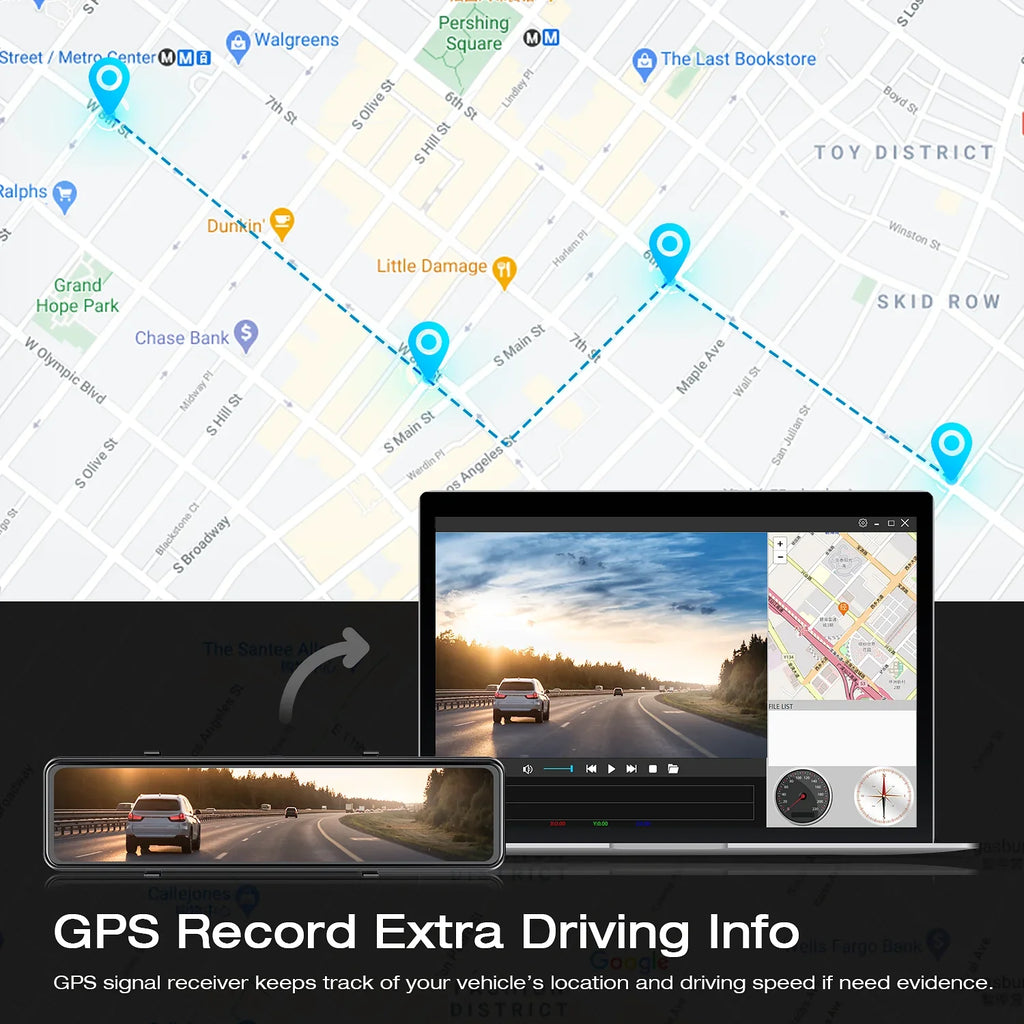 TOGUARD Rear Monitoring, Touch Cam, and 4K+1080P Parking Screen View 12" Camera, Mirror Rear Assist, GPS Front Dash Parking