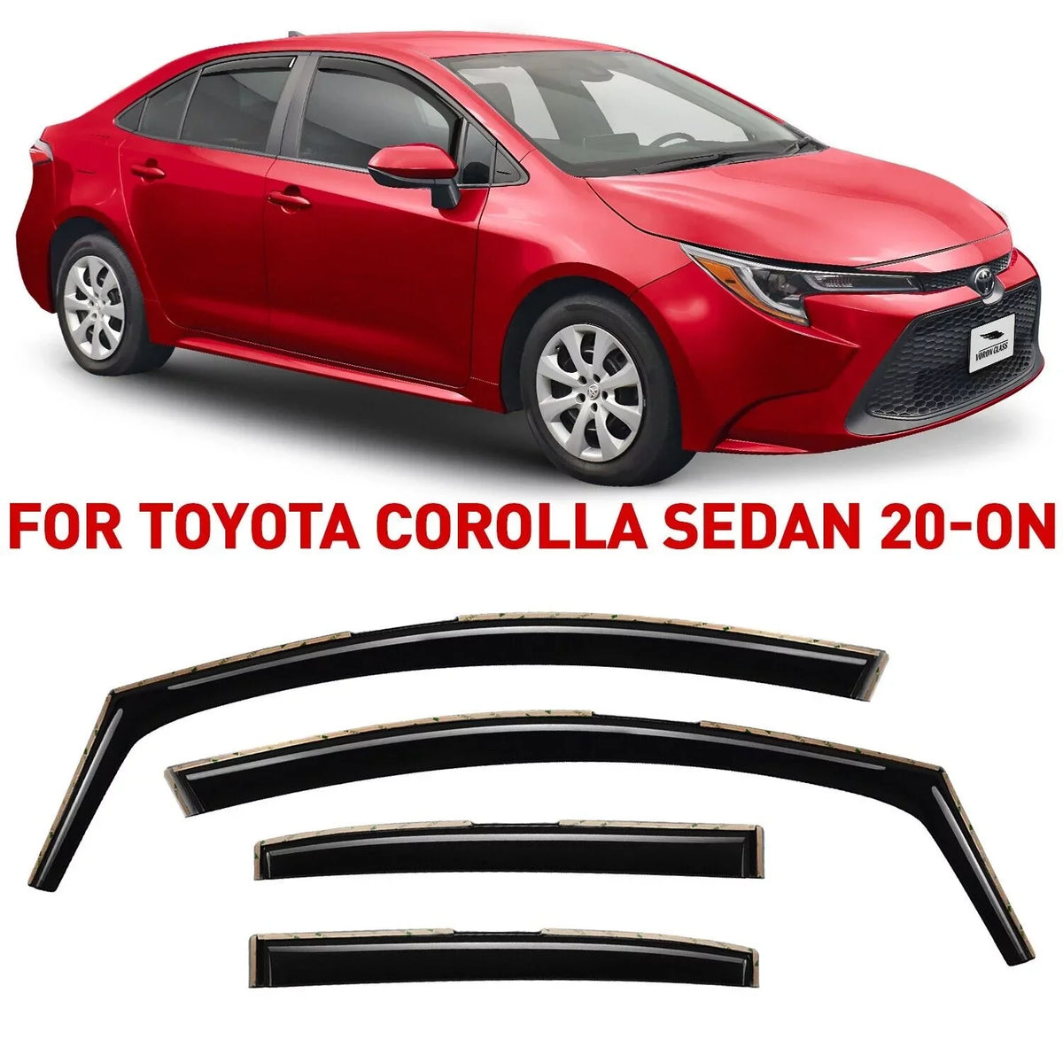 Durable 4 2020-2024 in-Channel Rain 200521 Extra Pieces Visors, Window Corolla Sedan, Toyota Deflectors, Voron Guards Vent Window Glass - for
