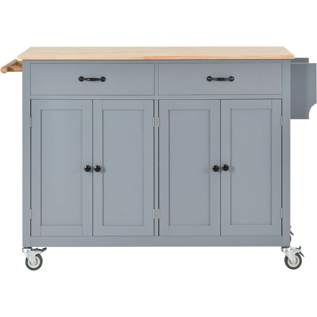 Locking - Wood with and Grey Wheels Top Kitchen Solid Blue Cart Island Granite