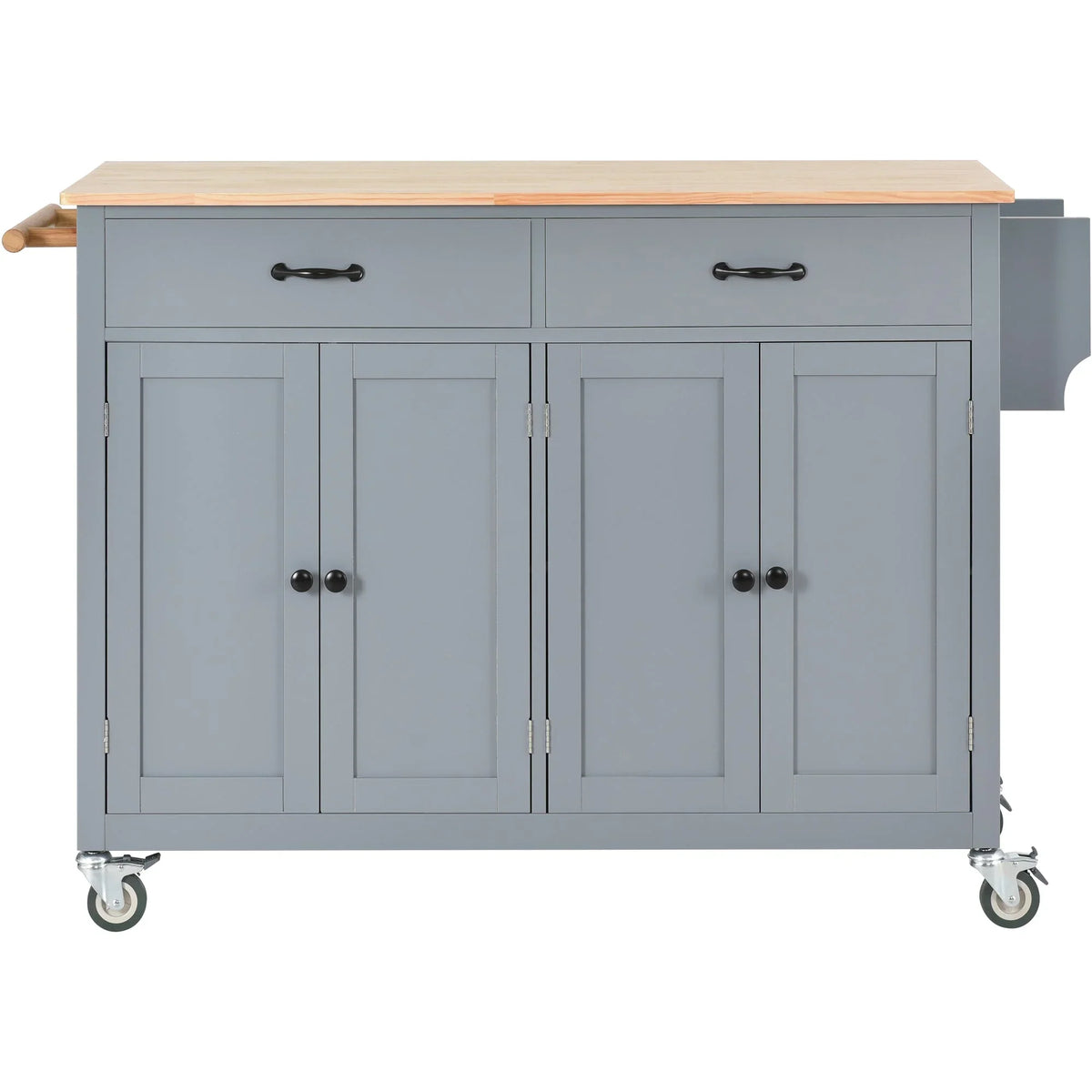 Locking - Wood with and Grey Wheels Top Kitchen Solid Blue Cart Island Granite