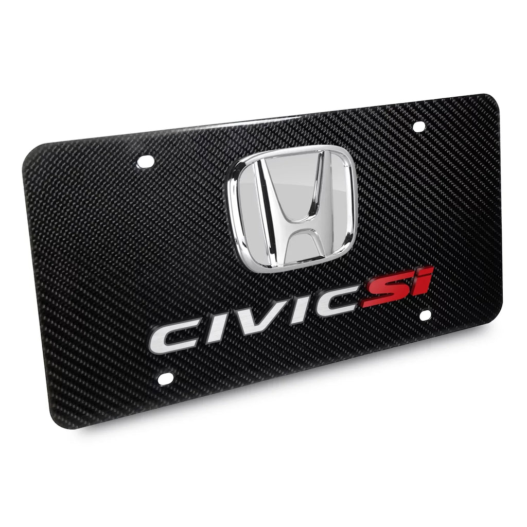100% 3D Chrome Si Dual Civic Fiber Honda Carbon Logo License Plate Real