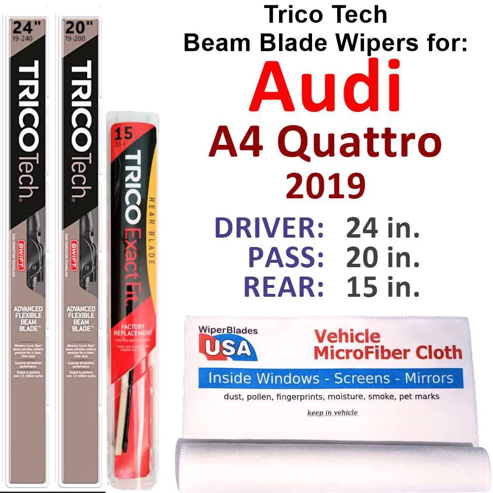 w/Rear Beam Audi 3) (Set Quattro Blade 2019 Wiper A4 Wipers of
