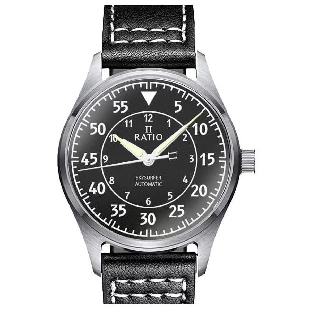 Dial Blue Skysurfer Textured Black Mens 200M Watch, Leather Pilot Automatic