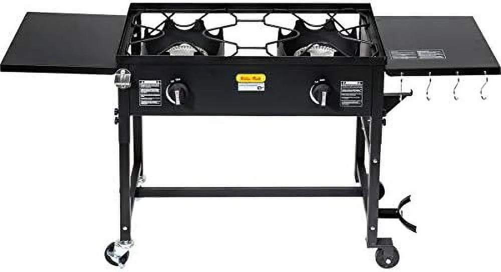 BTU, Station Burner Black 2 BBQ Stove exterior Cooking Picnic Folding Stand Propane Double Camping Grill 58,000 Cook