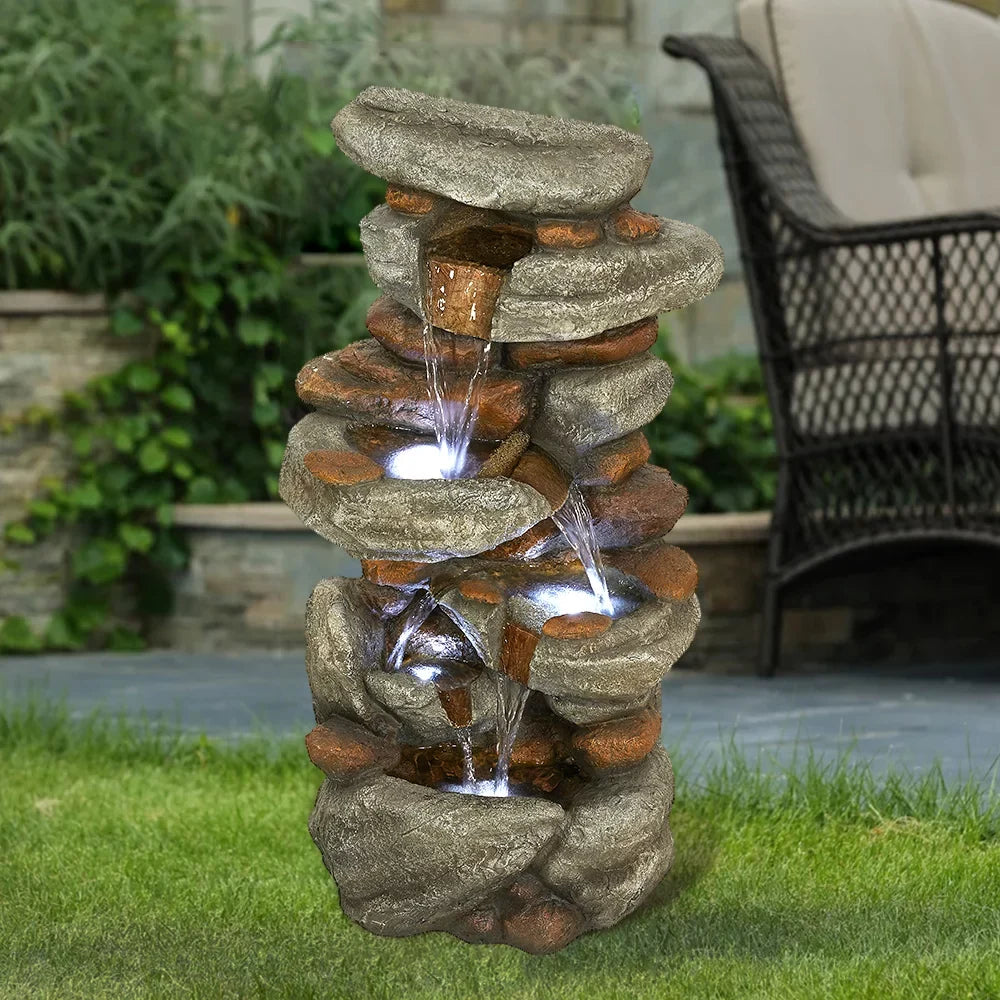 Patio 30-inch Home, Garden, Feature LED exterior with Decor liquid Cascading for Lights High liquid Deck and Fountain -
