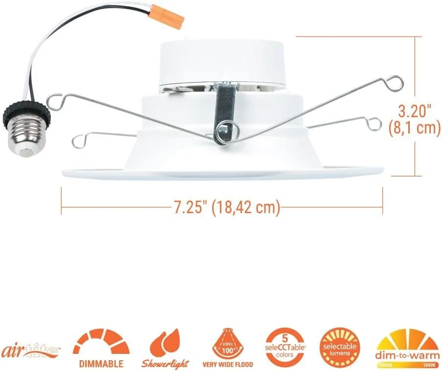 Baffle Matte Recessed Warm, CCT Selectable Lumens Retrofit to HALO 900/1200 Light Retrofit Downlight, Ceiling Dim Lumens, and RL Trim, Selectable LED Series Shower inch White & 5/6