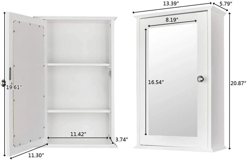 Organizer Bathroom Storage Door 2 White Single Wall Adjustable Mount BSL Cabinet with and Medicine Shelves Cabinet Mirrored