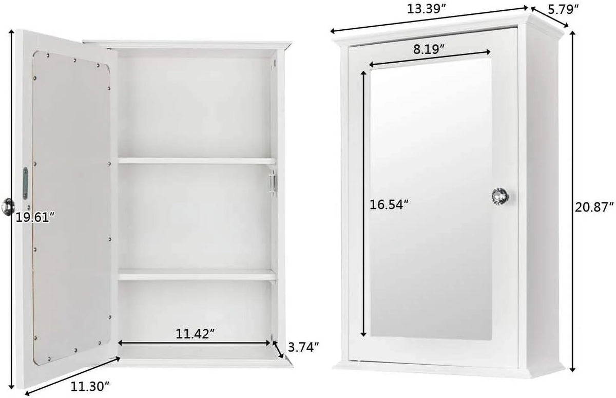 Organizer Bathroom Storage Door 2 White Single Wall Adjustable Mount BSL Cabinet with and Medicine Shelves Cabinet Mirrored