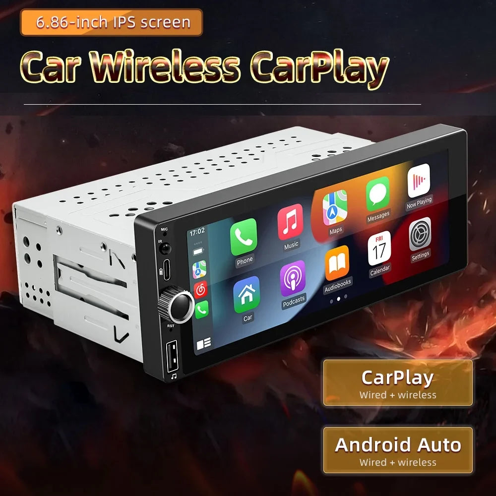 Reverse Inch - Single-Din Navigation Touchscreen, Image, Wheel Car Phone Radio, Auto Link, Control Android with GPS RDS Steering Support, Stereo Android Mirror 6.86 and Connection, WiFi/BT 13