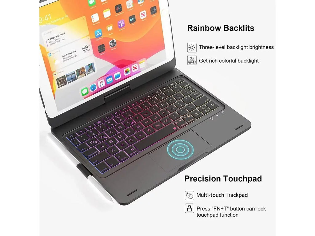 and Gen iPad Backlit Touchpad Pro 3 for Holder Gen 10.2 Keyboard case 2021/ 2020/ Pencil 2019 10.5, 9th 7th Keyboard 8th iPad Air Gen Rotatable / with inch