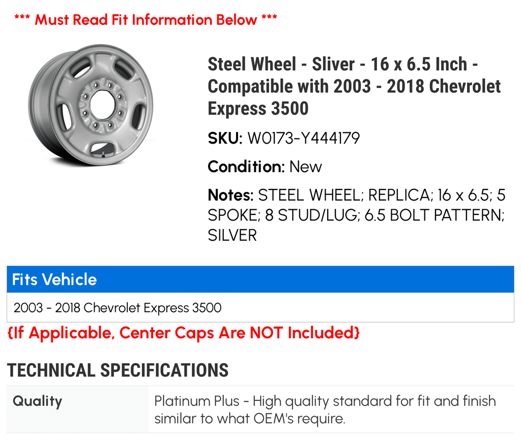 x 2010 - 2006 2015 2004 2009 - 2003 6.5 Compatible Chevy 3500 2013 - 2005 - Sliver Steel 2012 2017 2018 Wheel 16 2008 2011 Express 2014 2016 with Inch 2007