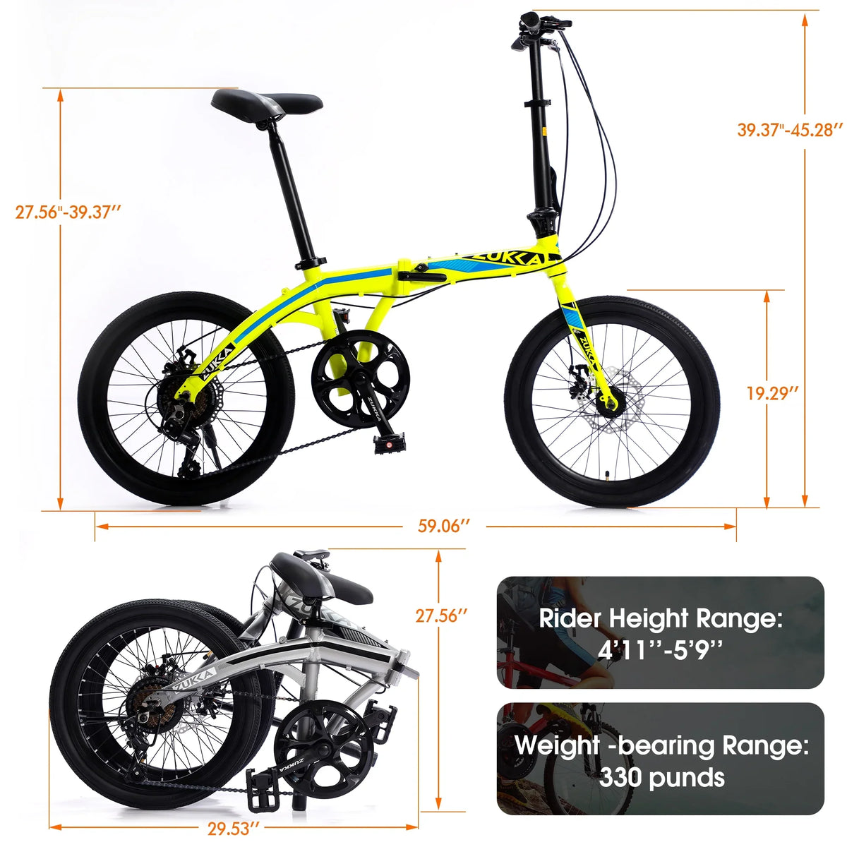 Bike, Aluminium Yellow 20" Alloy Frame, Speed Folding City Bike, 8