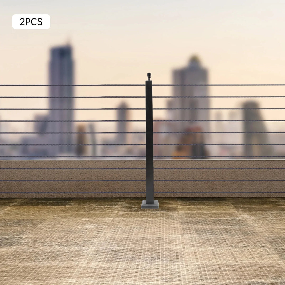 Cable Pre-Drilled Post System Steel Square Concrete Sides Level Deck Two Railing Stainless Wood Railing for Post Level Cable Fence 36''x2''x2''