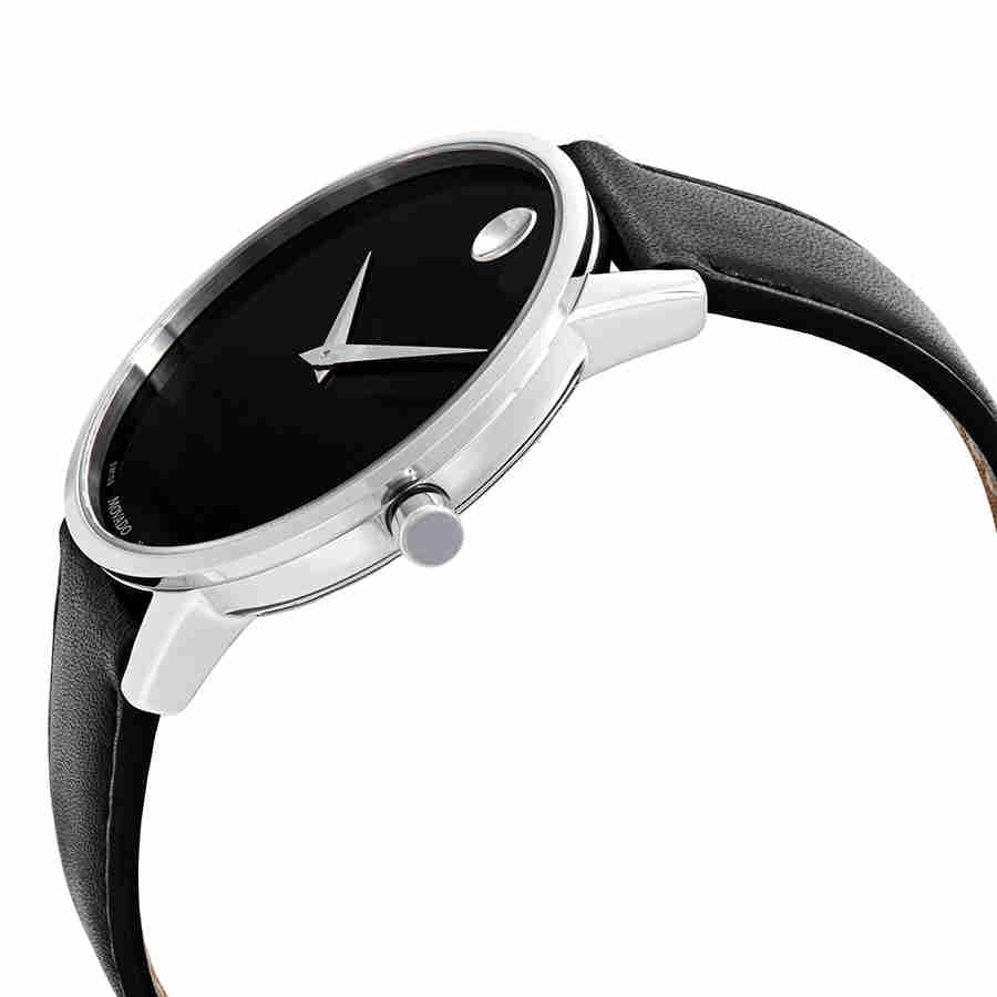 Leather Men's Movado Museum 40mm Black Classic 0607269 Tone Watch Silver Dial