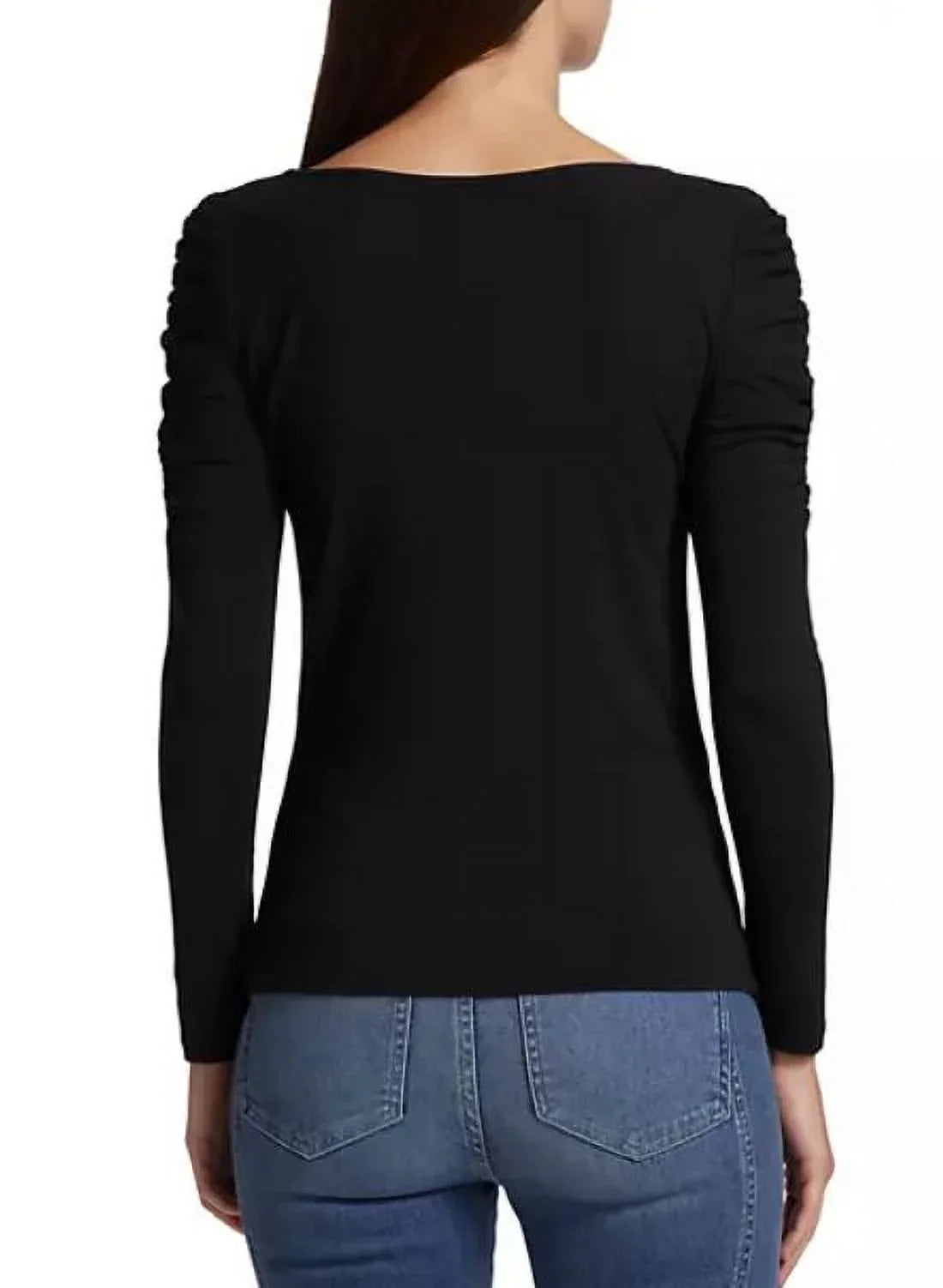 Top, Veronica Jersey Large Pullover Women's Priyanka Ruched Black Beard
