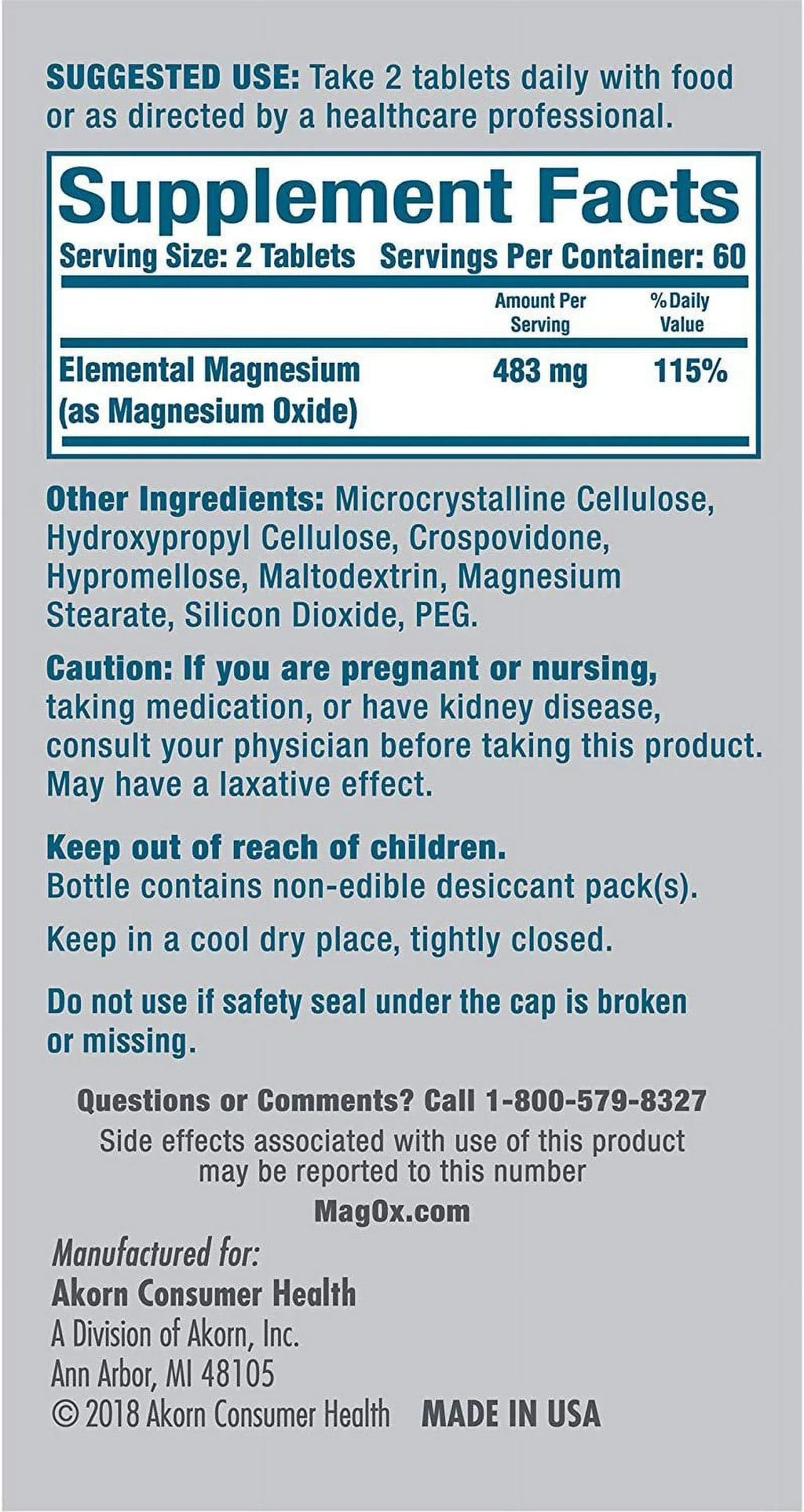 Dietary 400 Supplement Oxide Magnesium form Magnesium Most Concentrated of Tablets MagOx 120