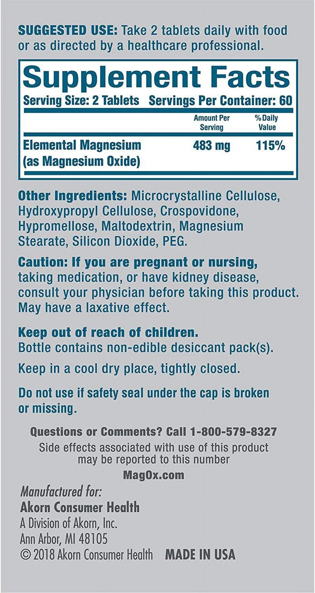 Dietary 400 Supplement Oxide Magnesium form Magnesium Most Concentrated of Tablets MagOx 120