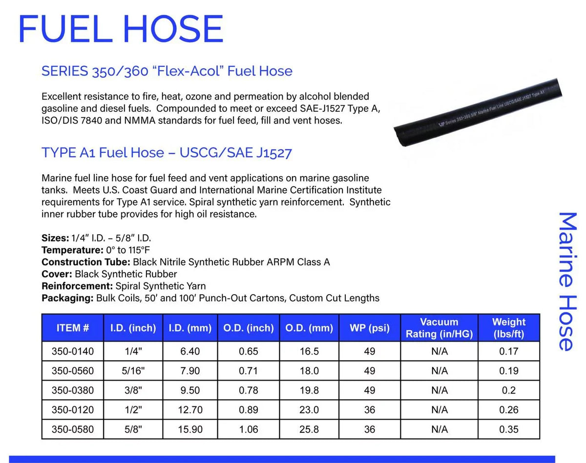 Fuel ID 3/8" Hose Unaflex Feed Line Hose A1 UIP Boot feet Marine Fuel Line Fuel A1 New Permeation USCG Low 25