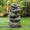 Stacked Fountain Rock Resin Decorative Garden Fountain Cascading exterior Courtyard Layer Backyard Waterfall 4 Fountain, For Floor