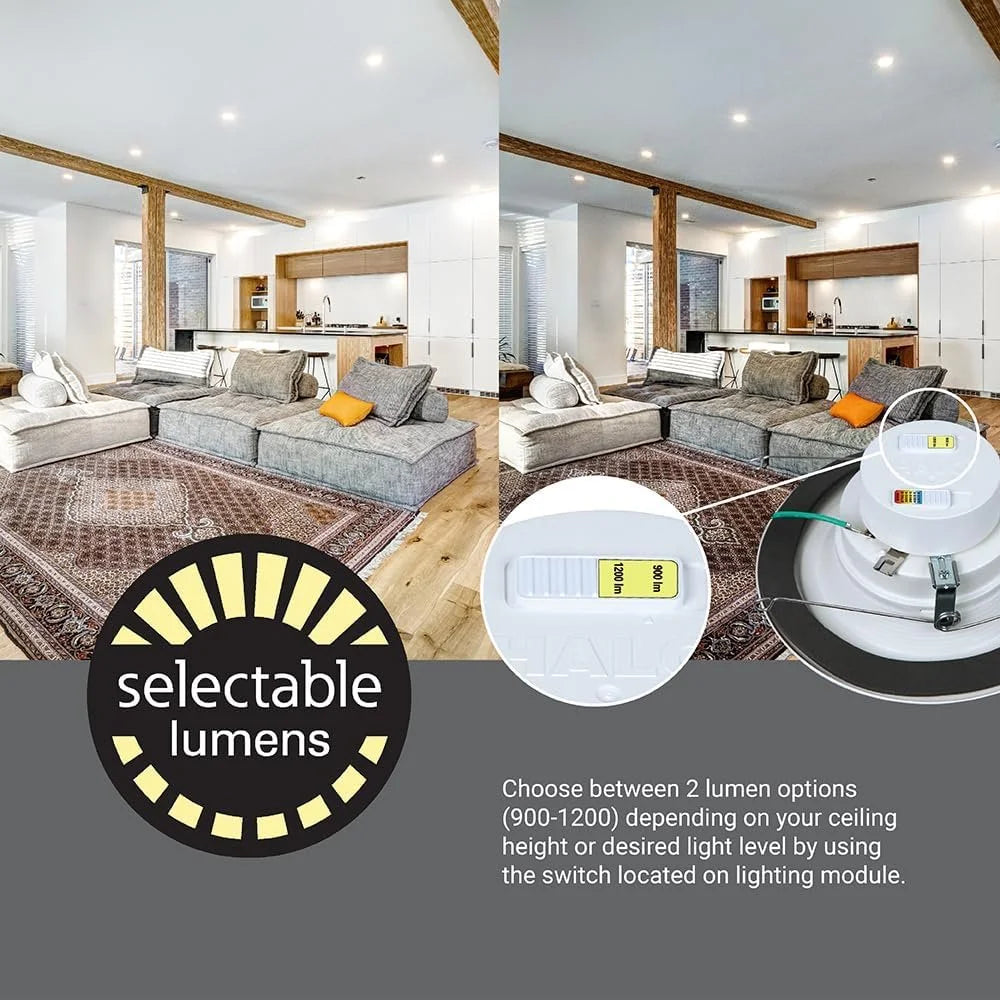 Baffle Matte Recessed Warm, CCT Selectable Lumens Retrofit to HALO 900/1200 Light Retrofit Downlight, Ceiling Dim Lumens, and RL Trim, Selectable LED Series Shower inch White & 5/6
