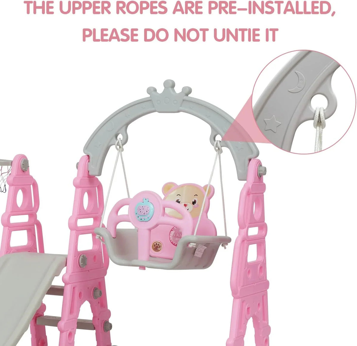 Slide Extra Swing Hoop, Slide with & Indoor exterior Baby Slide Climber in Set, Playground 1 Basketball Playset for & Climb Pink Toddler Long 5 Easy Kinbor Stairs,