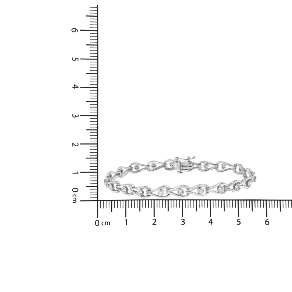 and Miracle-Set Link Color, Pear Sterling .925 (I-J Bracelet Cttw 1/10 I3 7.25" Bezel Silver Clarity) - Diamond