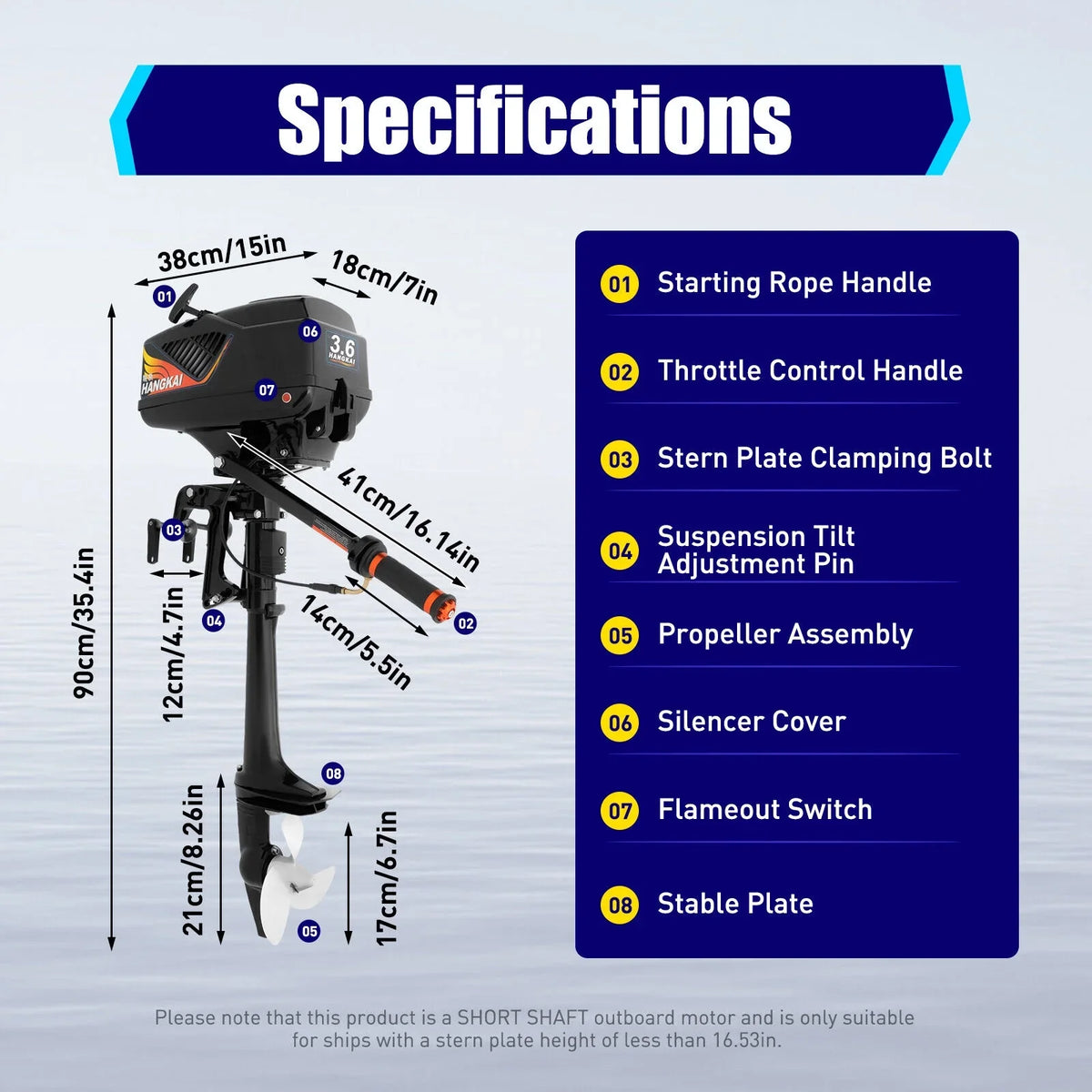 Boat liquid HP Motor Stroke Outboard Outboard Motor Engine 3.6 2 Cooling Boat 90cm/35.4in HANGKAI Fishing CDI