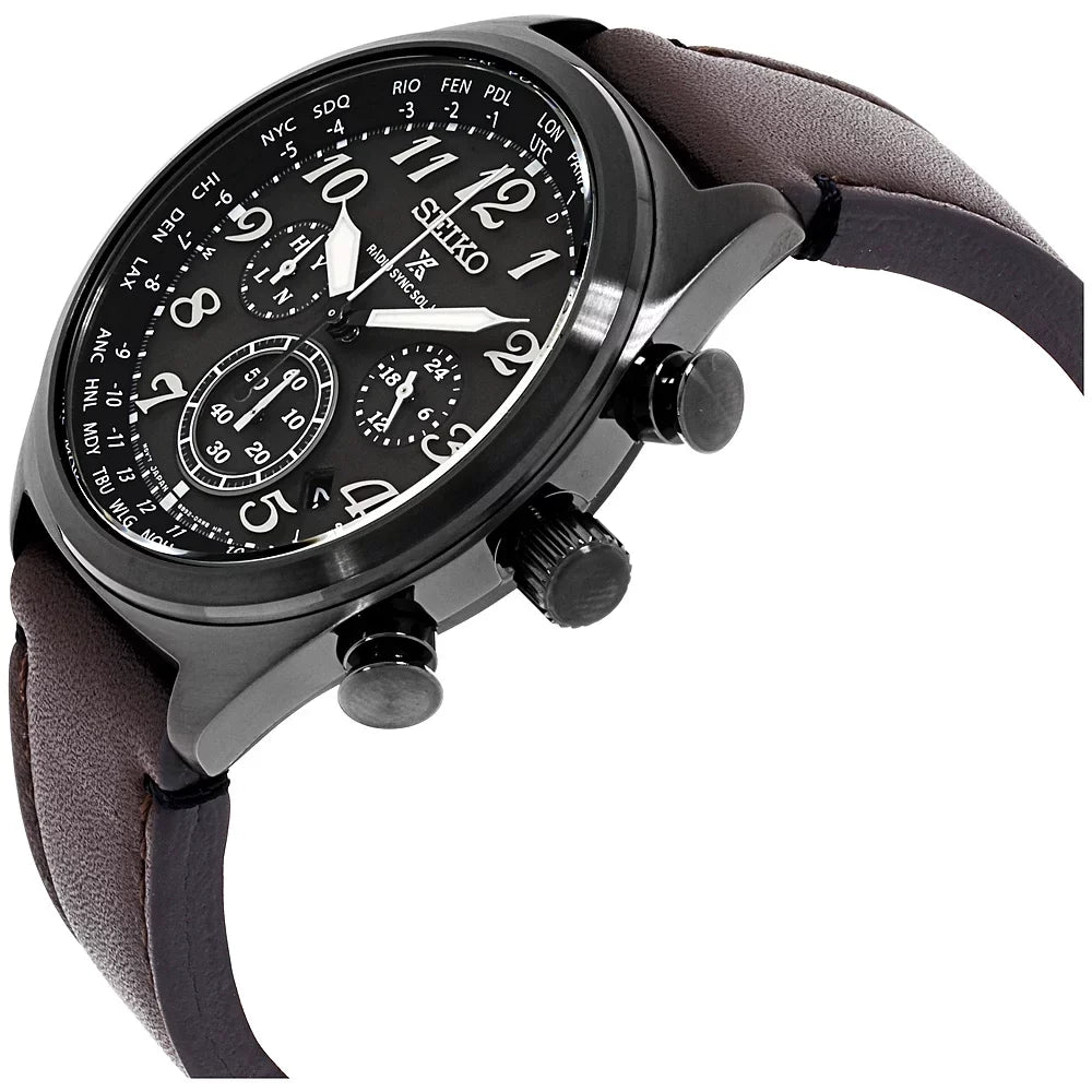 Prospex Black Radio SSG015 Leather Watch Solar Ion Sync Seiko Men's