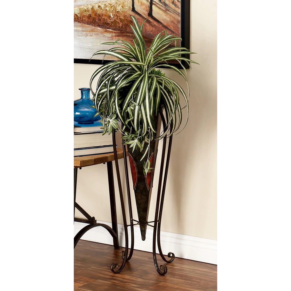 Metal exterior DecMode Brown Count) 30", with Scroll 28"H Stand Planter (2 Indoor