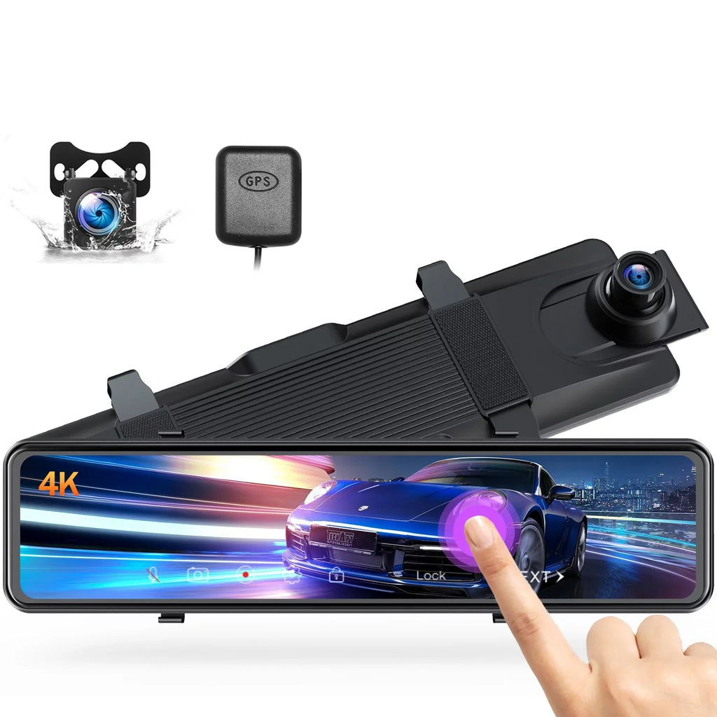TOGUARD Rear Monitoring, Touch Cam, and 4K+1080P Parking Screen View 12" Camera, Mirror Rear Assist, GPS Front Dash Parking