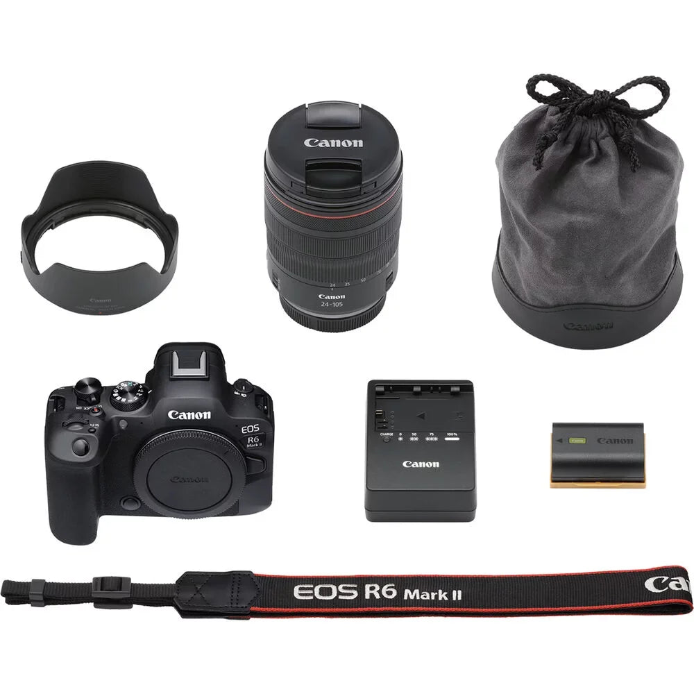 More 2 LED Memory + + Case + Lens Software Corel R6 x II Photo EOS External Charger 64GB + 24-105mm + Canon Battery Card (5666C011) Card Mark Light Camera f/4 Mirrorless Reader + with + + LPE6