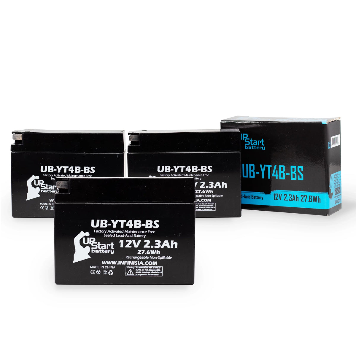 2008 3-Pack 2.3Ah, for 400CC Free, UB-YT4B-BS 12V, Activated, SR400 Yamaha Maintenance Motorcycle Battery Factory Replacement UpStart Battery -