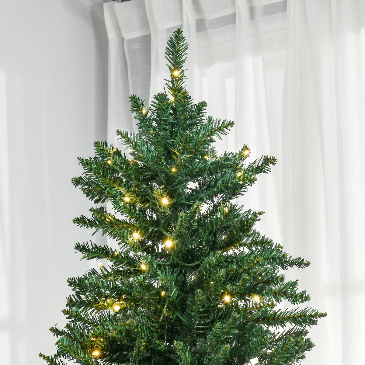 Tips Pre-Lit Christmas Tree Full with 2154 and Warm Realistic Fir LED Lights White Douglas Branches, 700 Artificial HOMCOM 7ft