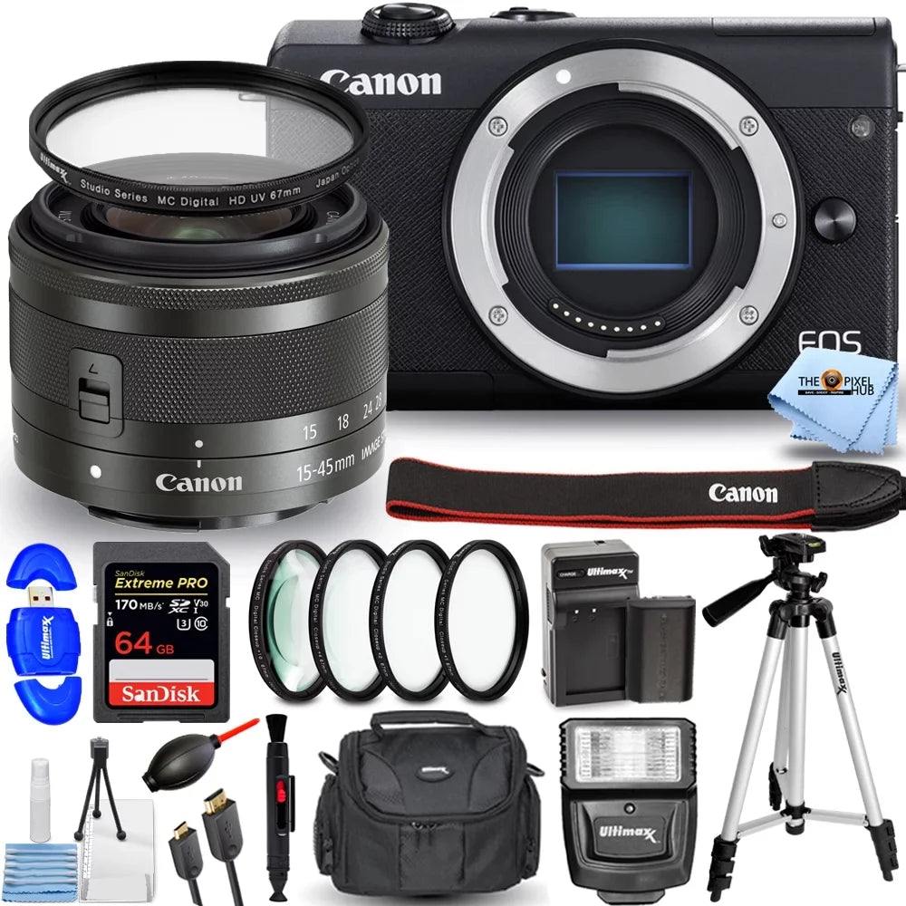 Filter Canon M200 15-45mm Lens with Mirrorless EOS Camera (Black) Bundle Digital