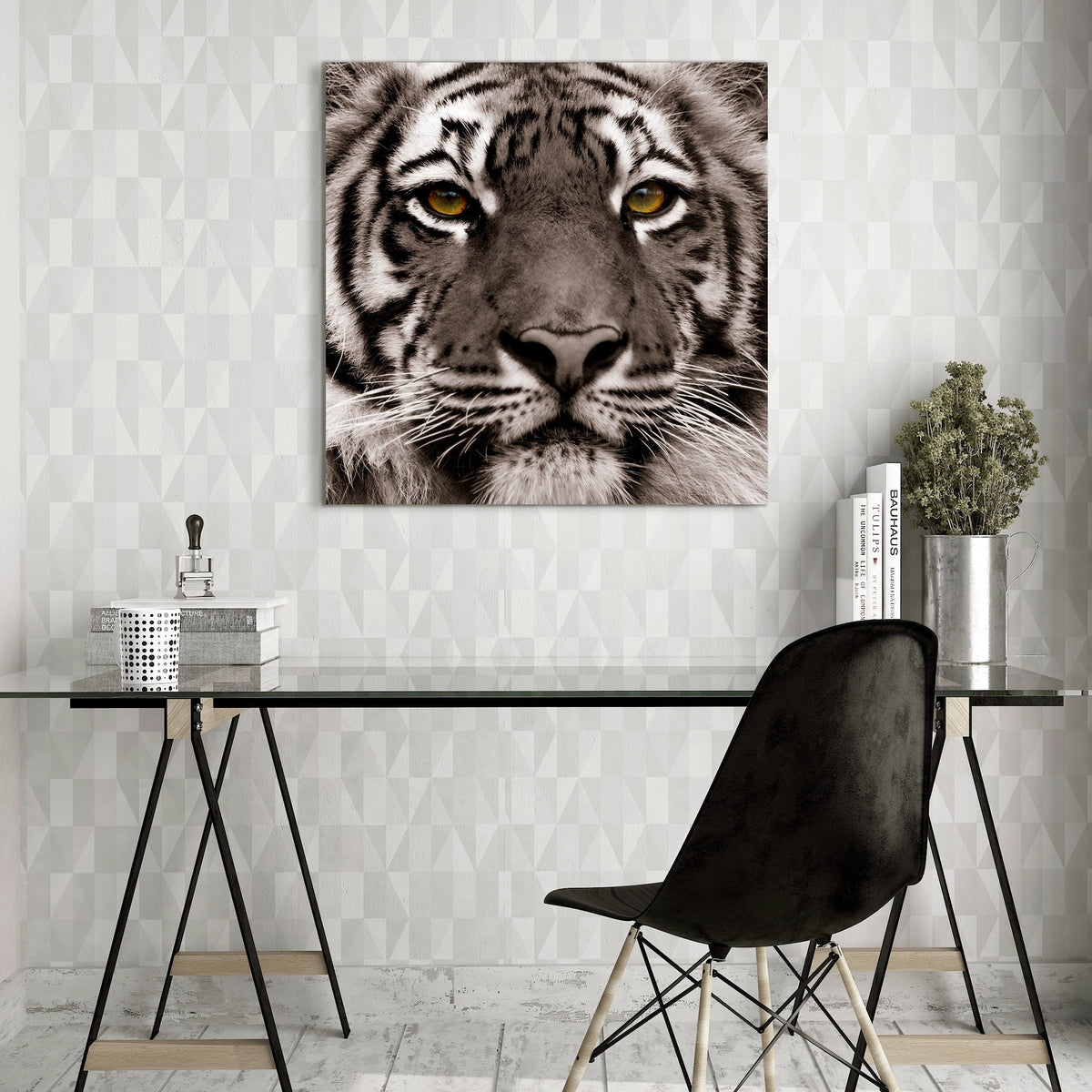 Direct Art, Hang Frameless Floating x Free Wall to Empire of 38" Panel 0.2", Ready 38" Tempered Glass Graphic Eye the Tiger x Art
