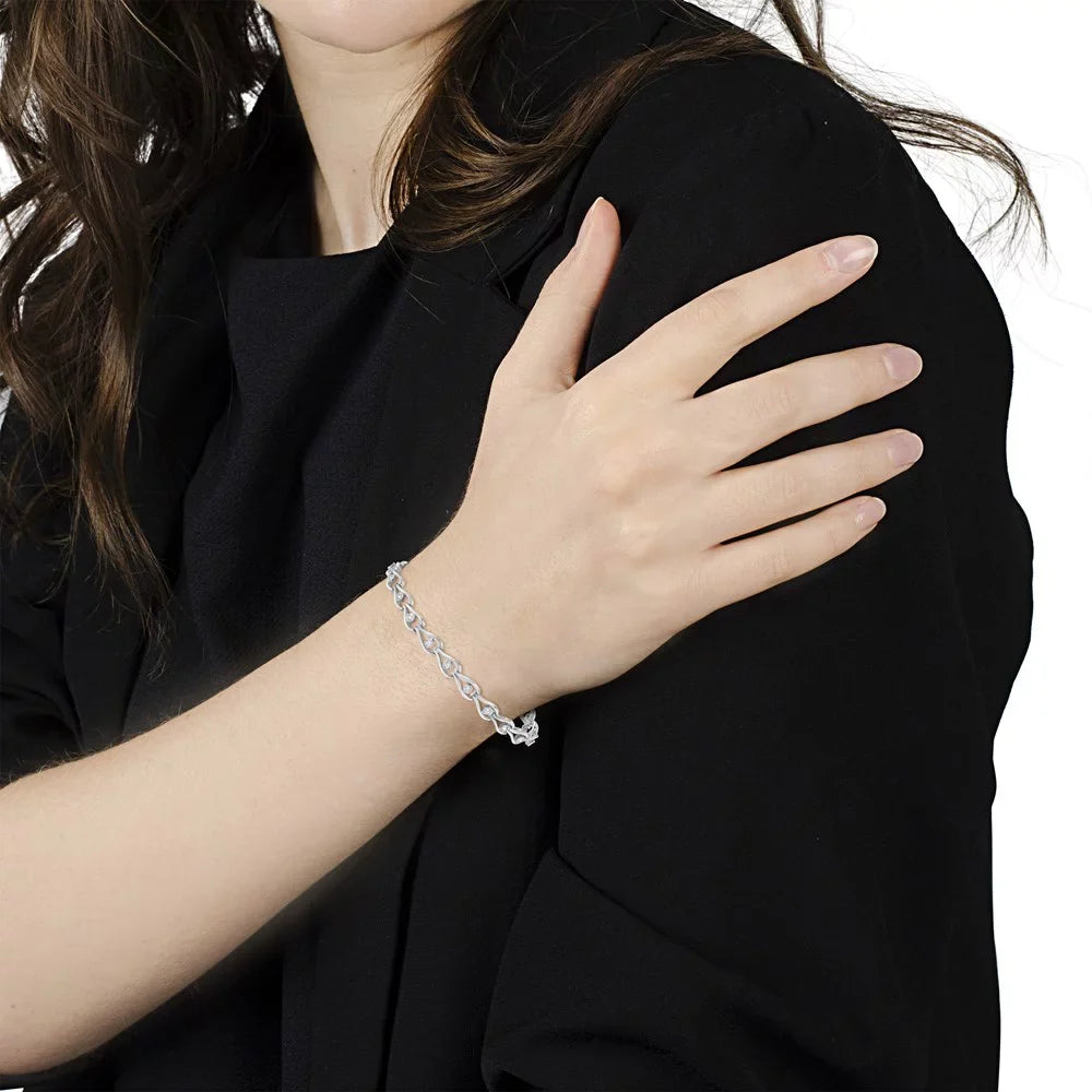 and Miracle-Set Link Color, Pear Sterling .925 (I-J Bracelet Cttw 1/10 I3 7.25" Bezel Silver Clarity) - Diamond