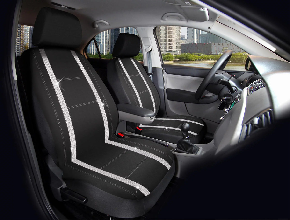 Leather 2102SC035 2 Premium Diamond Seat Car Piece Auto Cover - Fit Drive Black, Checker Universal