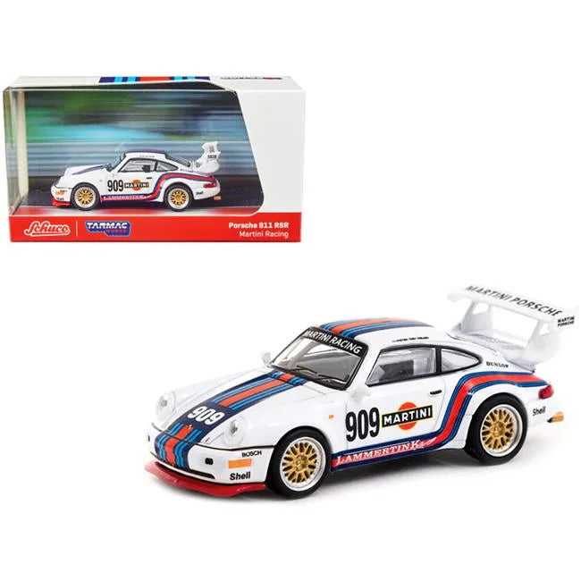 Stripes Diecast White Porsche Car Collab64 RSR Model with Racing Martini 911 Scale 1-64 Series No.909