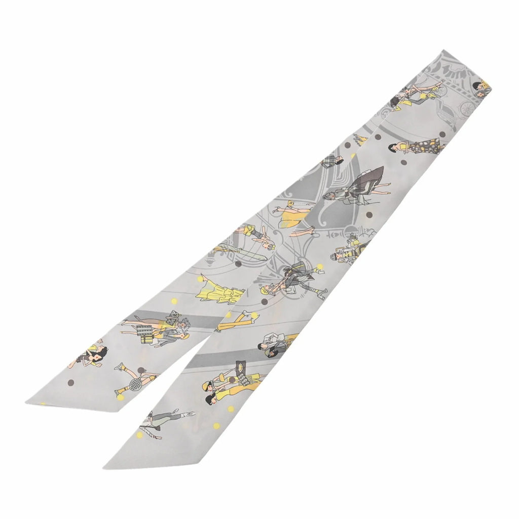 Pre-Owned EX-LIBRIS HERMES Silk Twilly 100% Women's Muffler Grey (Good) Scarf PARISIENNES LES