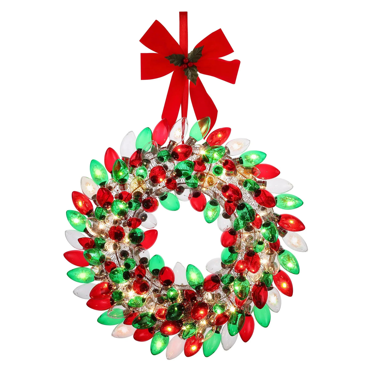 & 17" C9 Wreath, Mr. Red Retro Bulb Green Christmas