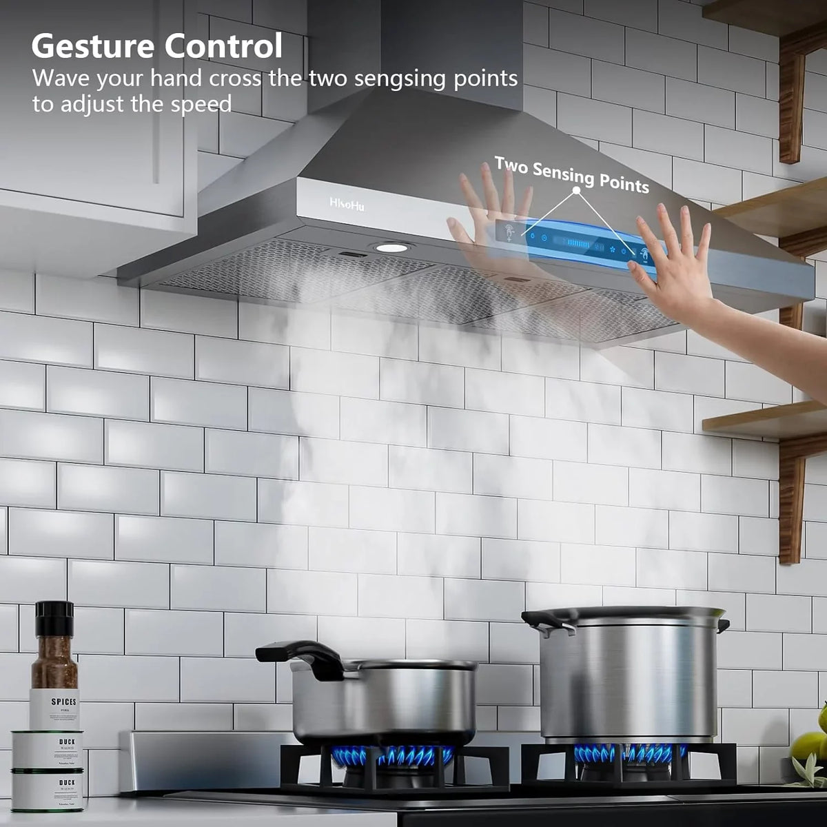 36 Inch CFM Ductless Steel Hoods Sensing&Touch Control Vent Range Ducted HisoHu 780 Kitchen Convertible Stainless (36 Gesture Speed (Kit with Wall Inch) Mount, Panel, Included), 4